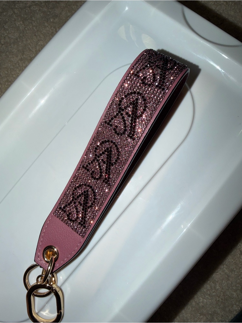 Victoria's Secret Pink Crystal Heart Wristlet Key Holder